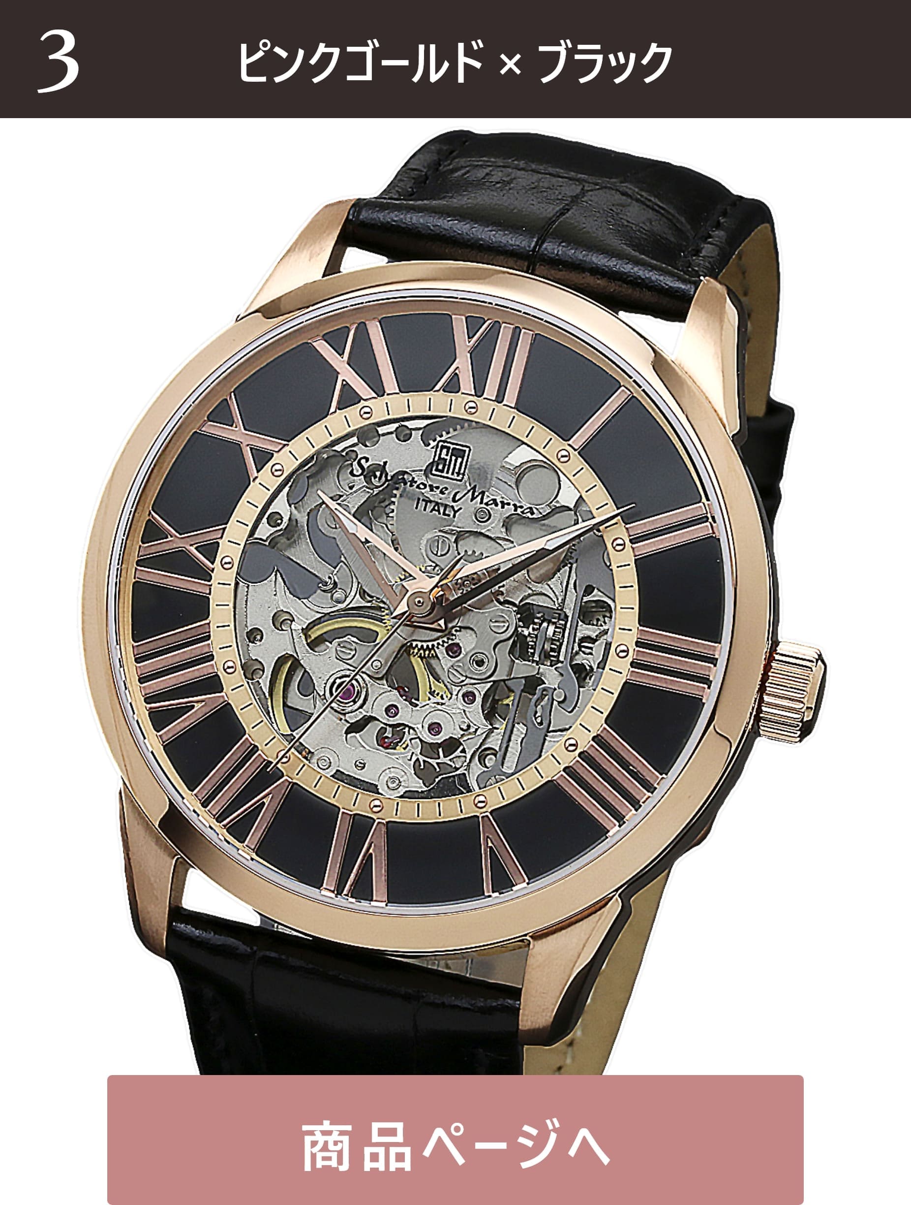 Salvatore Marra 腕時計 メンズ 横4.2cm 縦4.2cm 厚1.14cm 重量58g 手首15～20cm    SM16101-PGBK 