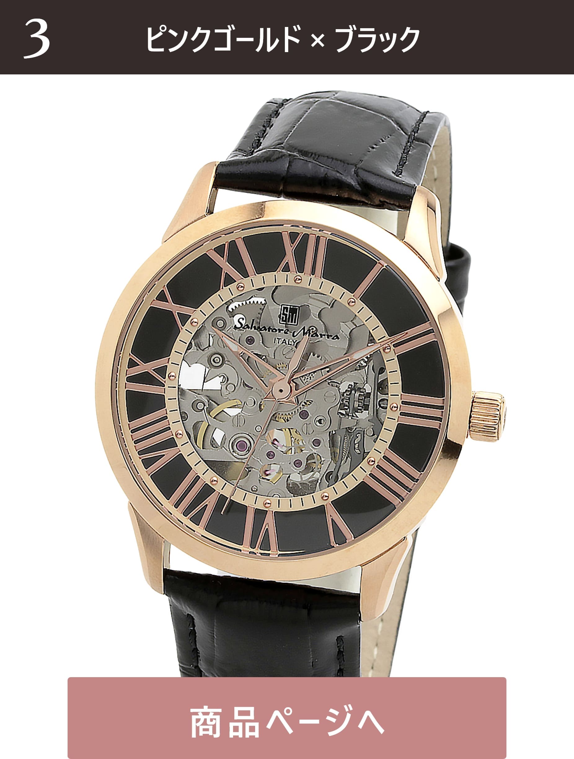 Salvatore Marra 腕時計 メンズ 横3.8cm 縦3.8cm 厚1.2cm 重量52ｇ 手首14～19cm    SM19153-PGBK 