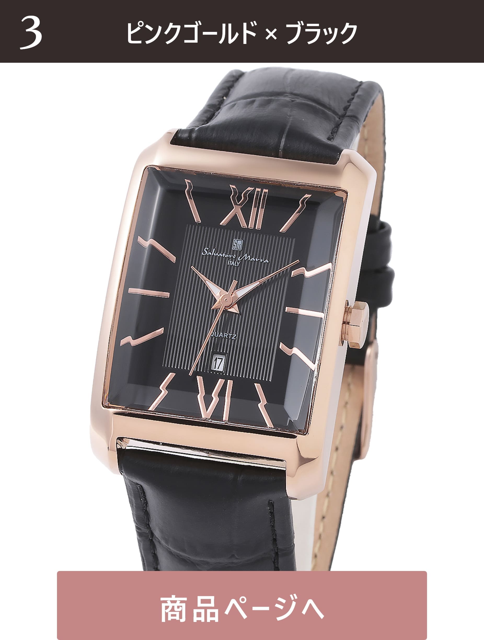 Salvatore Marra 腕時計 メンズ 横2.8cm 縦3.6cm 厚1cm 重量43ｇ 手首15～20cm    SM21101-PGBK 