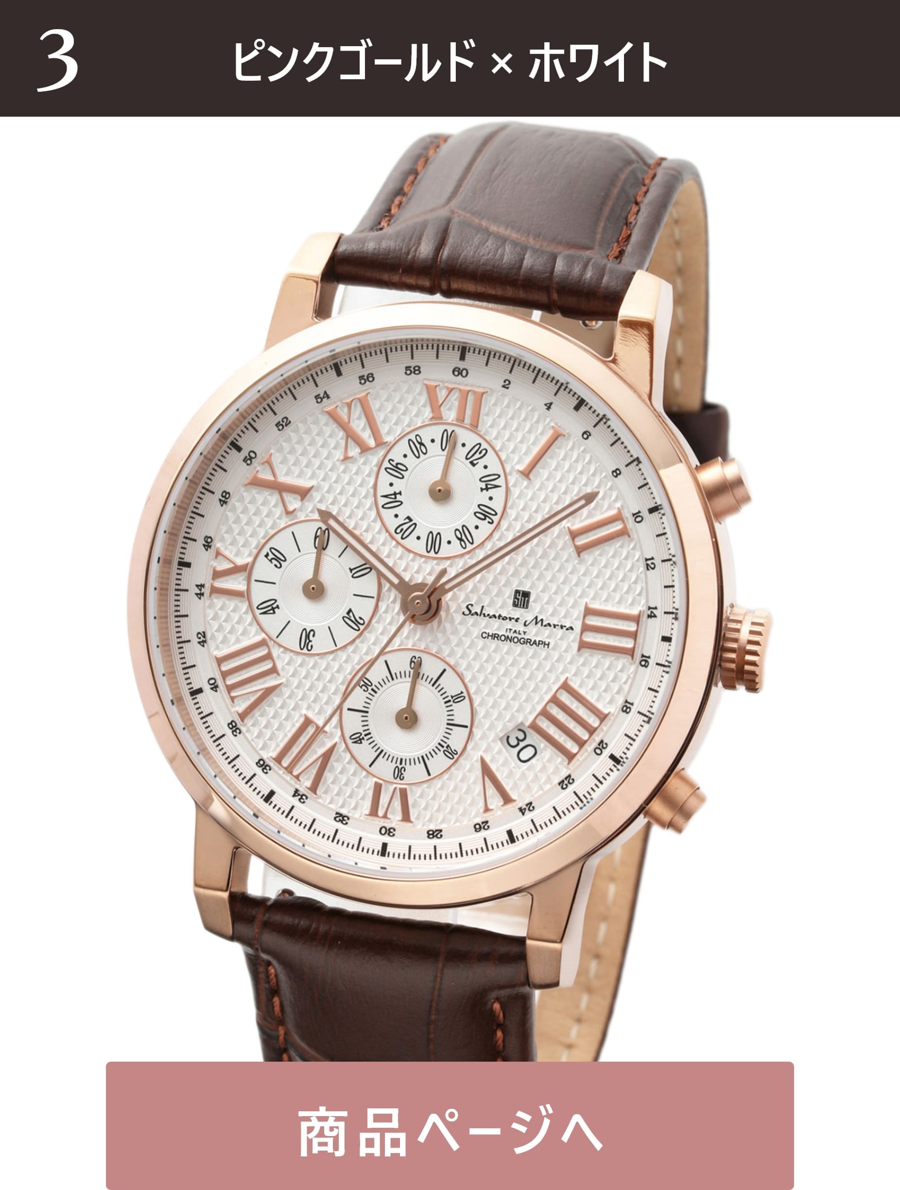 Salvatore Marra 腕時計 メンズ 横4cm 縦4cm 厚1cm 重量54ｇ 手首14～19cm クロノグラフ   SM22103-PGWH 