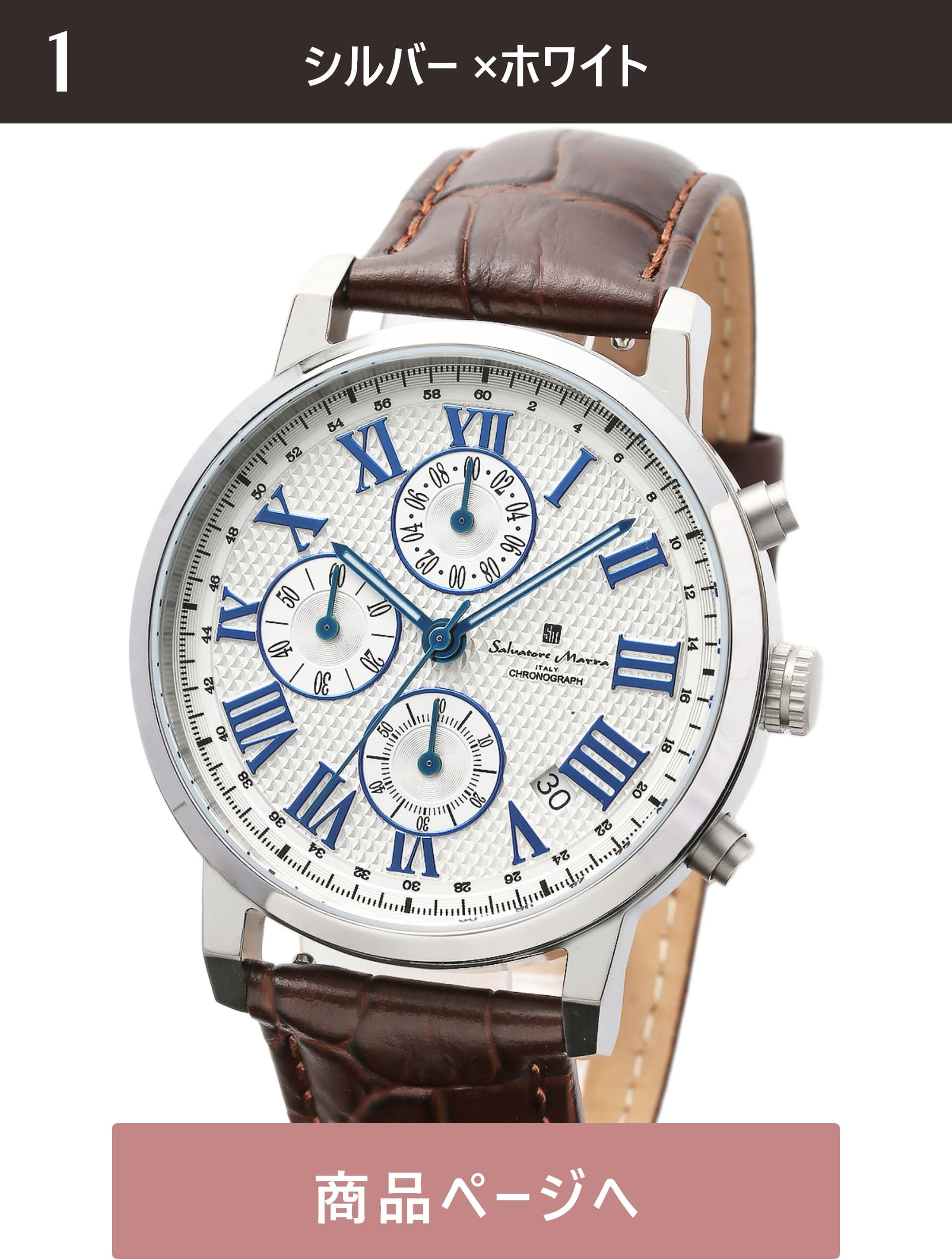 Salvatore Marra 腕時計 メンズ 横4cm 縦4cm 厚1cm 重量54ｇ 手首14～19cm クロノグラフ   SM22103-SSWH 